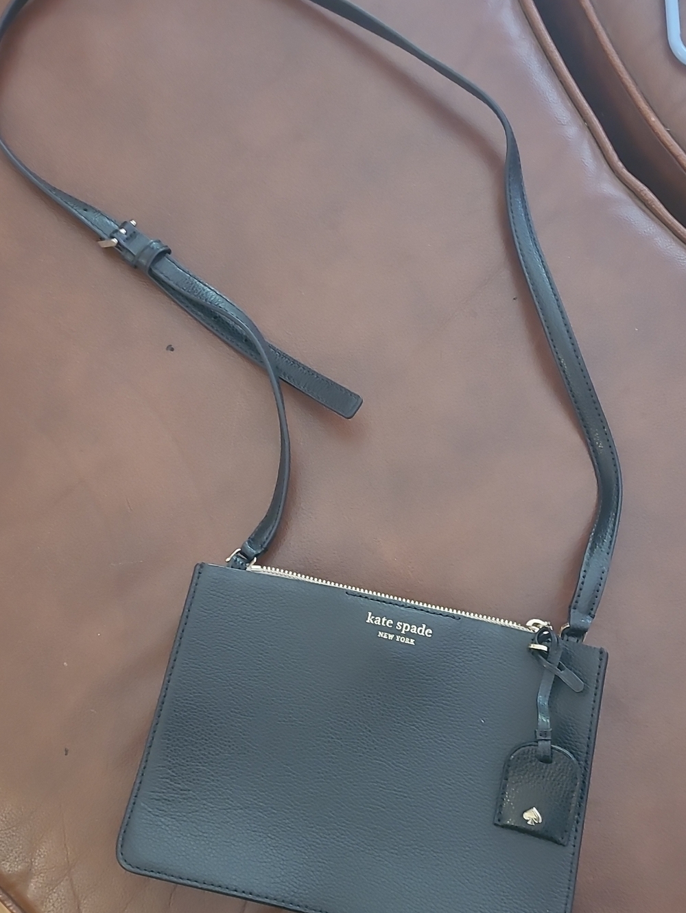 kate spade Black Leather Crossbody with Gold Zip